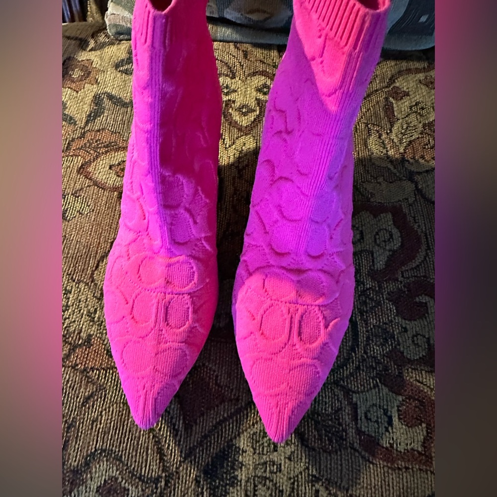 Beautiful Coach pink canvas booties size 7.  NWOT.